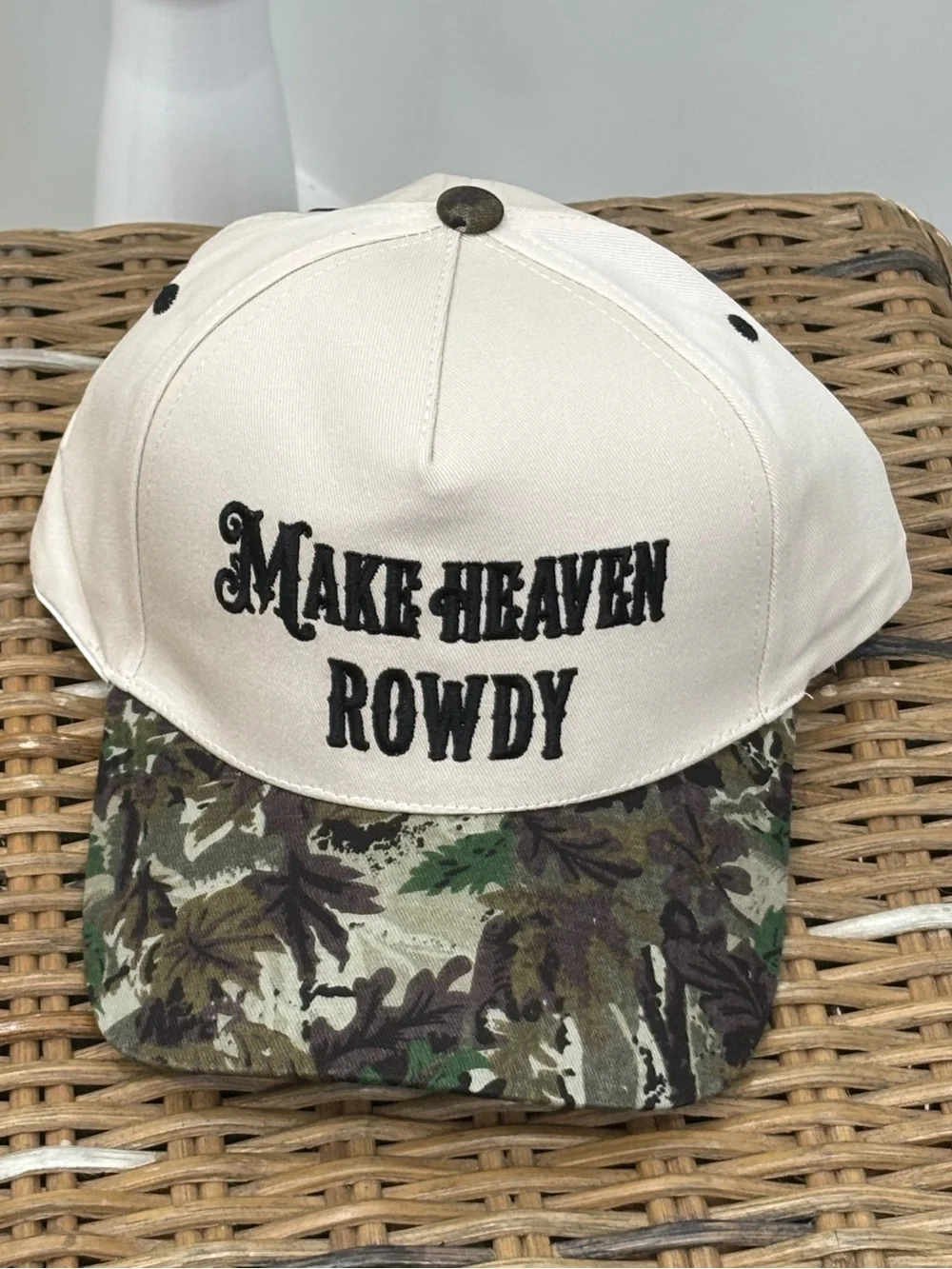 MAKE HEAVEN ROWDY Cream & Camouflage Baseball Cap